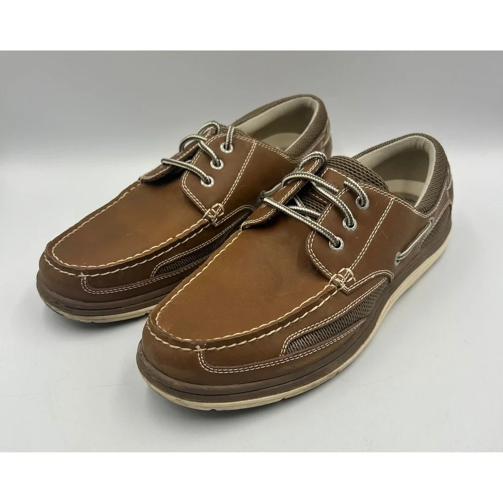 Dockers Castaway Boat Shoes Brown Mens 10.5M Leather Mesh Memory Foam EUC